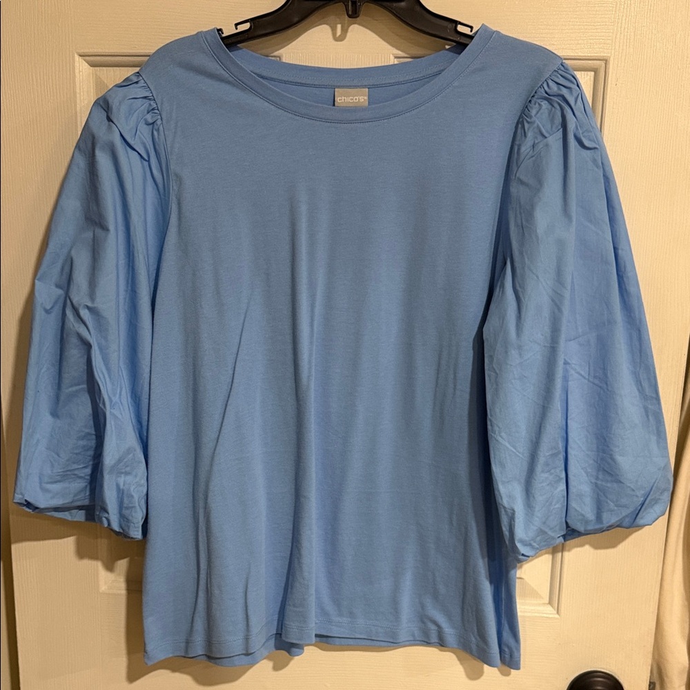 Chico's Sky Blue Puff Sleeve Top